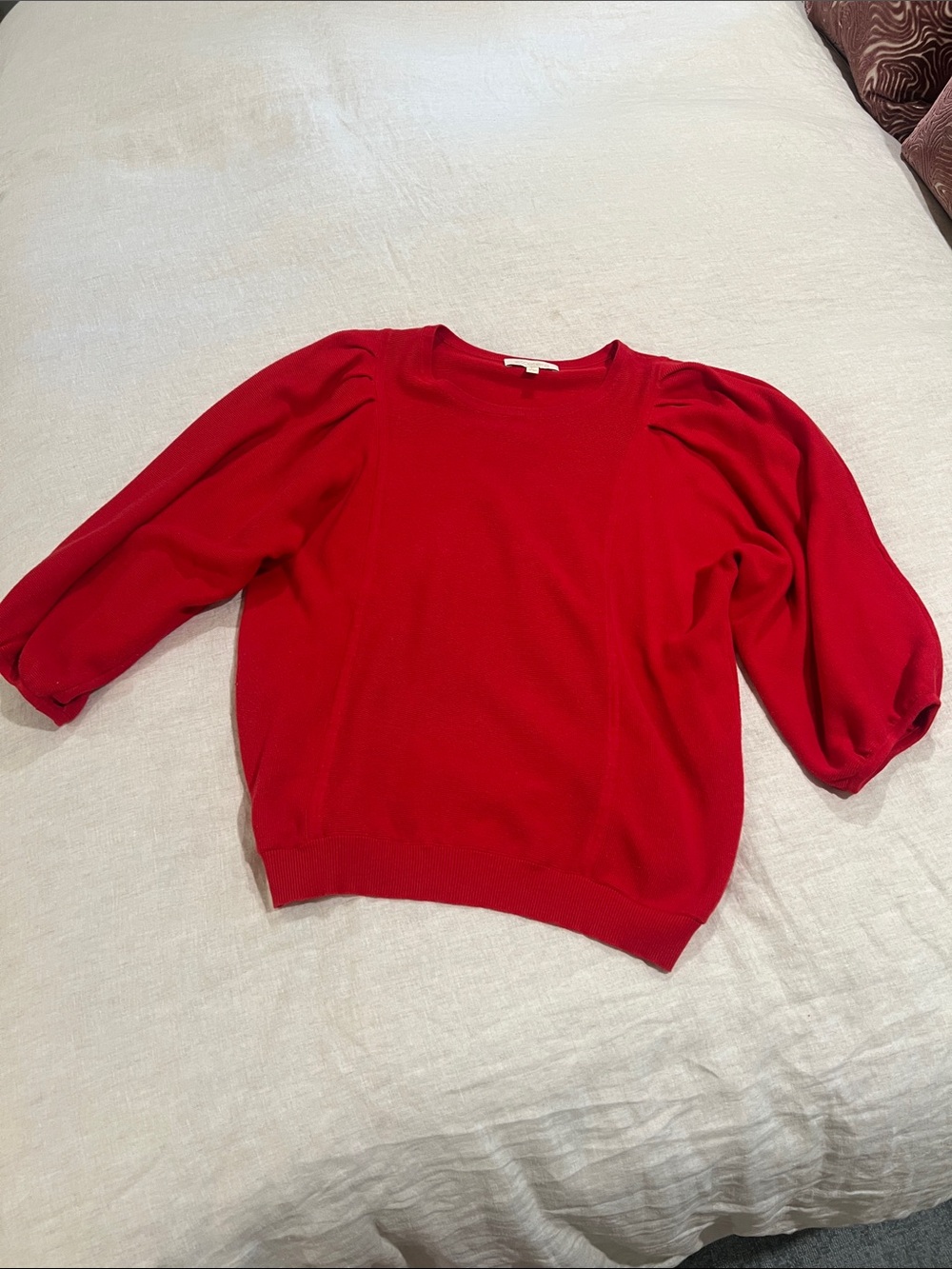 Women's Red Puff-Sleeve Sweater